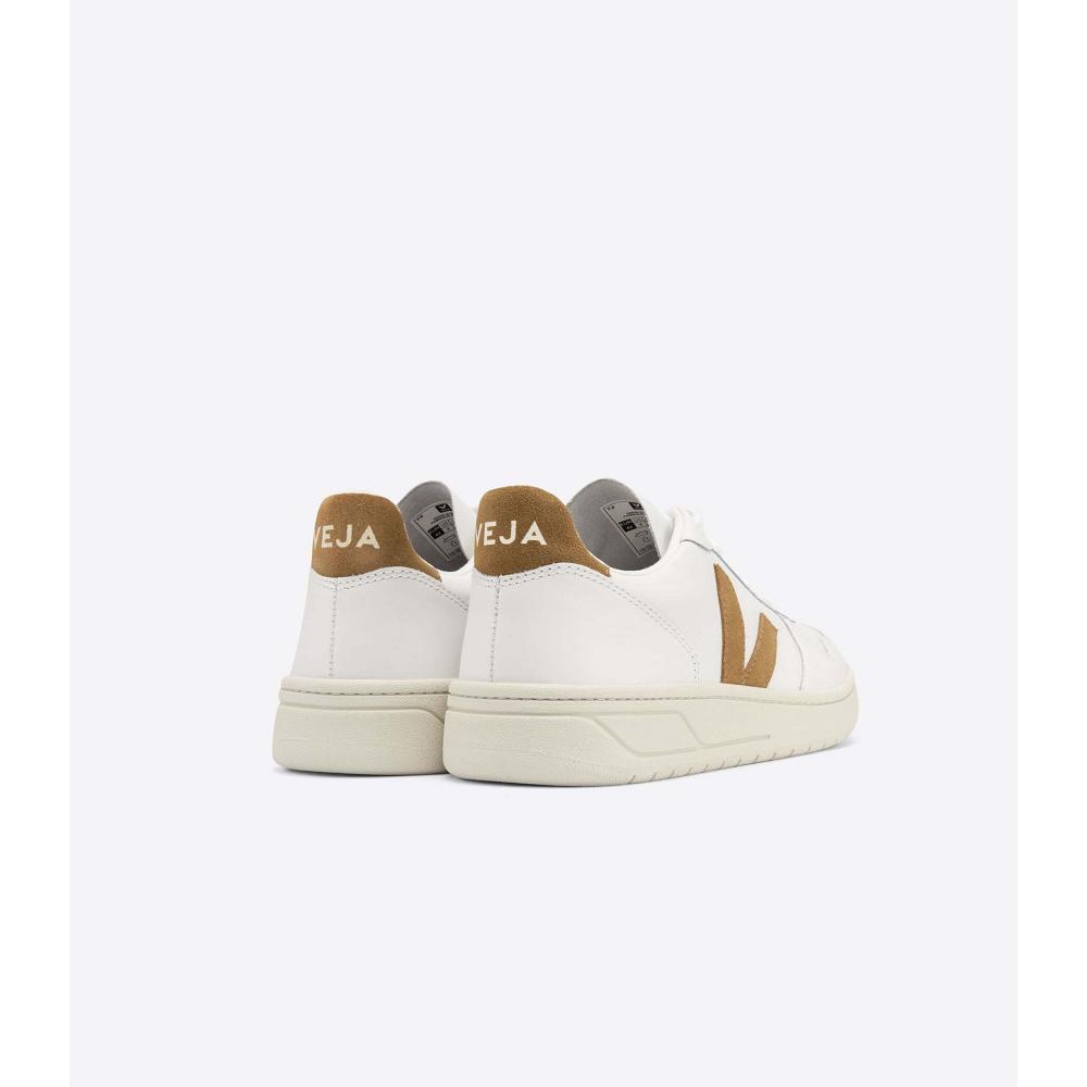 Veja V-10 LEATHER Joggesko Dame White/Brown | NO 640VRW